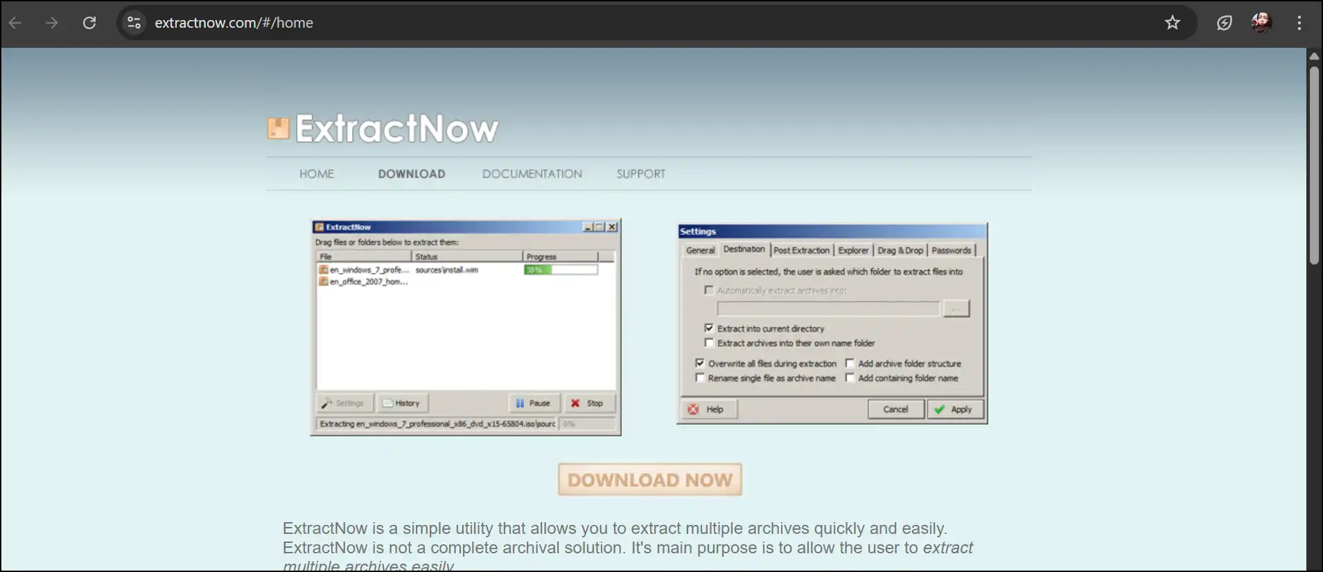ExtractNow interface