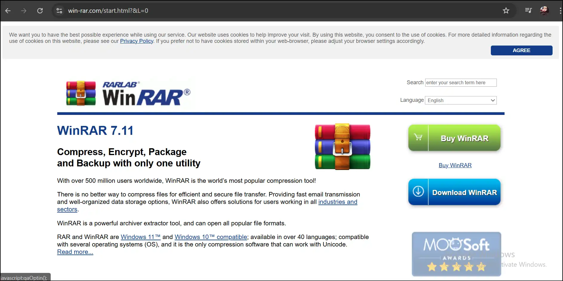 WinRAR interface