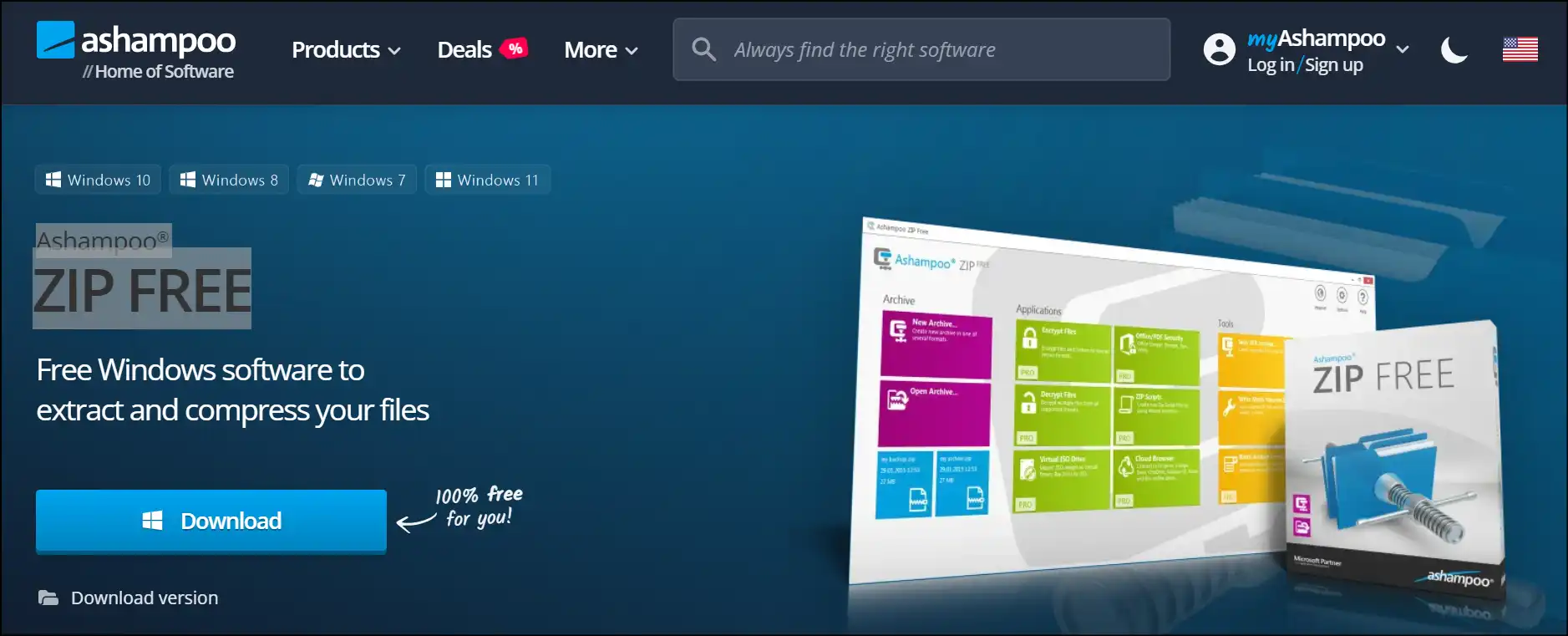 Ashampoo ZIP FREE interface