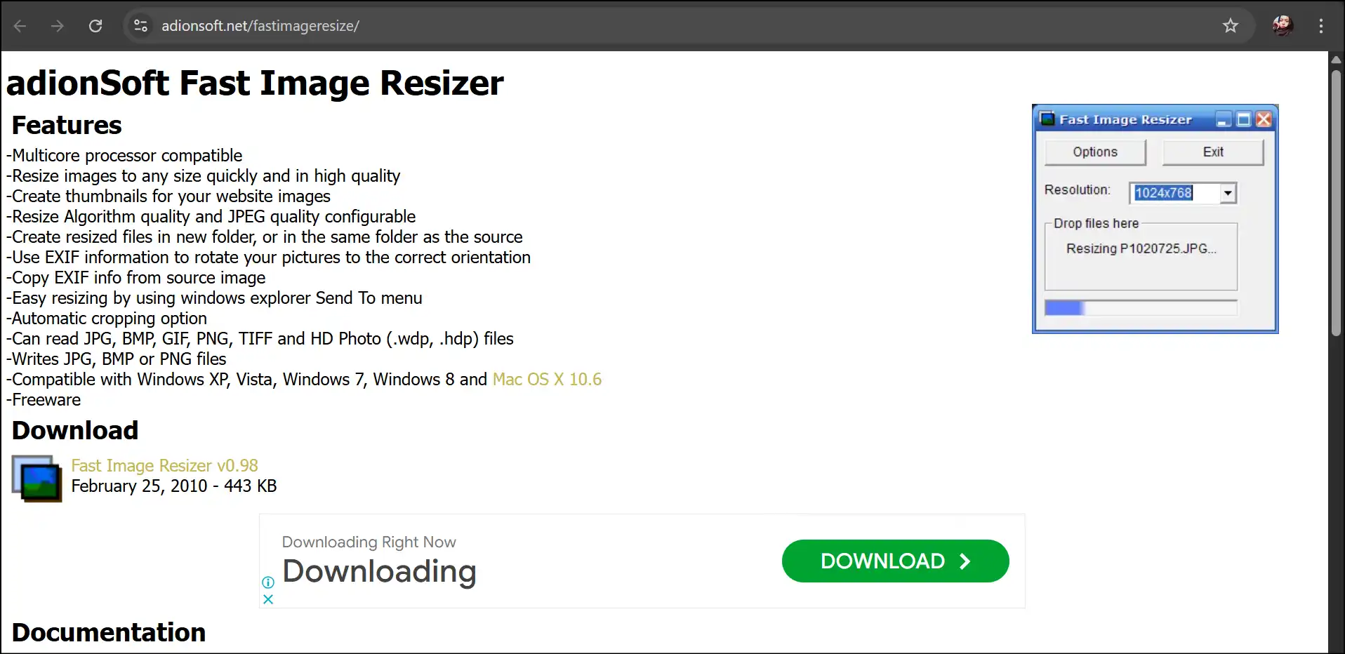 Fast Image Resizer interface