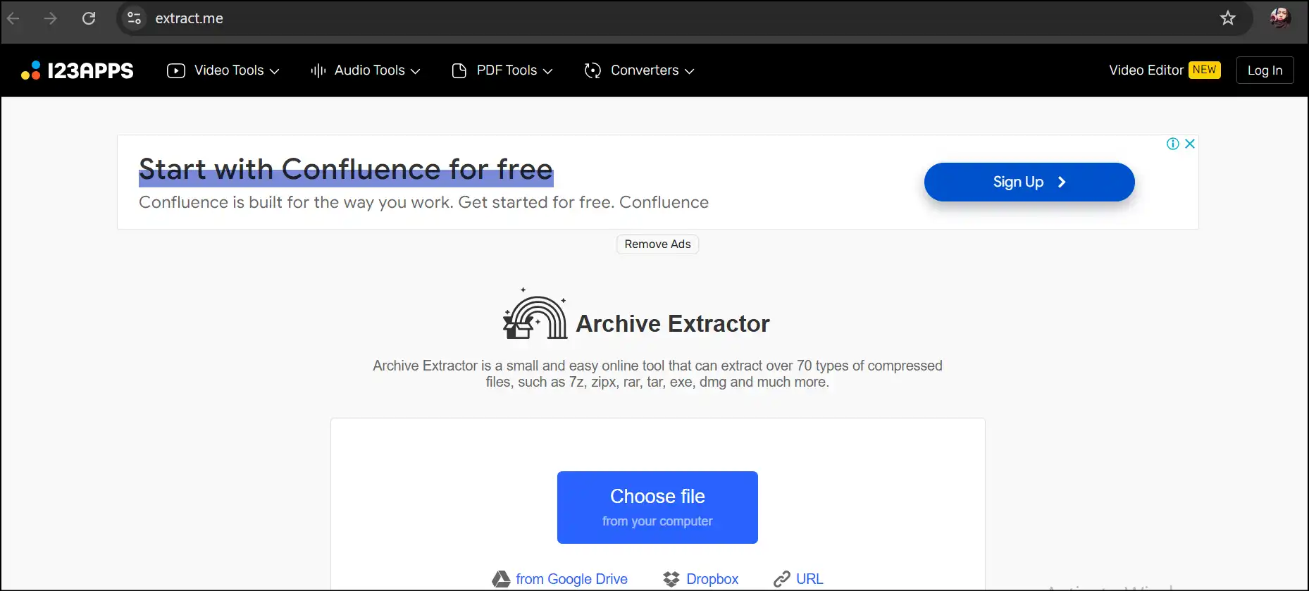 Archive Extractor interface