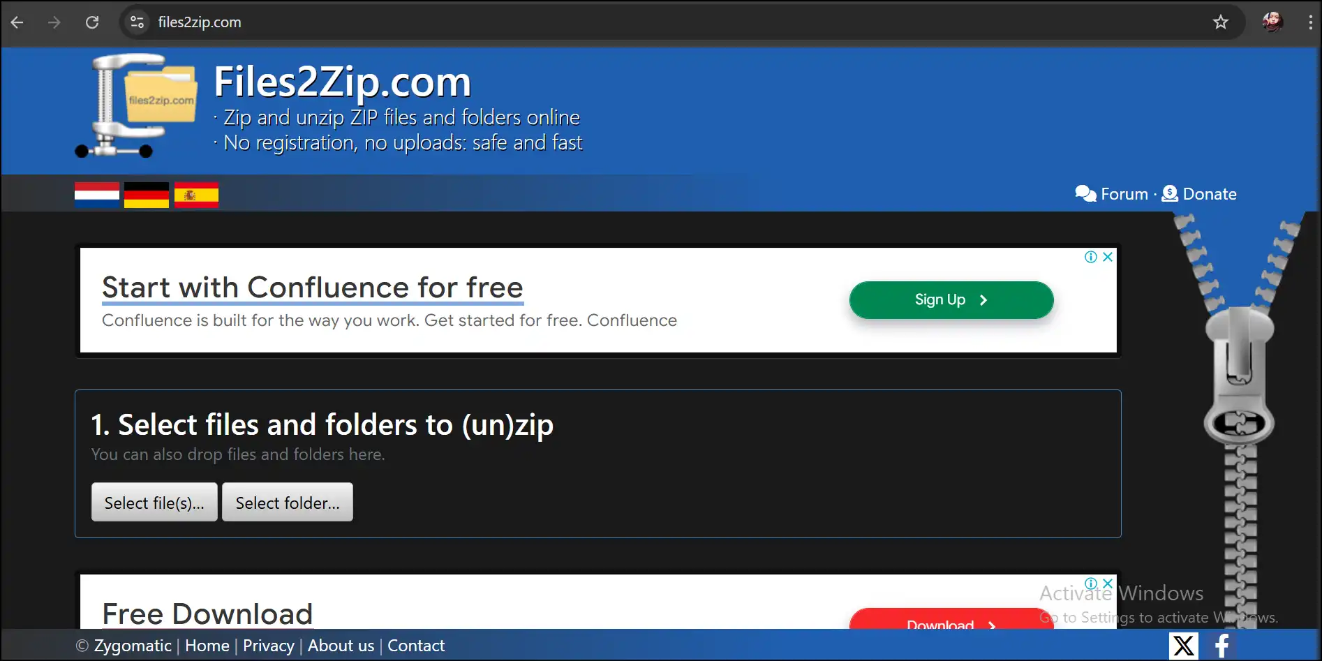 Files2zip interface