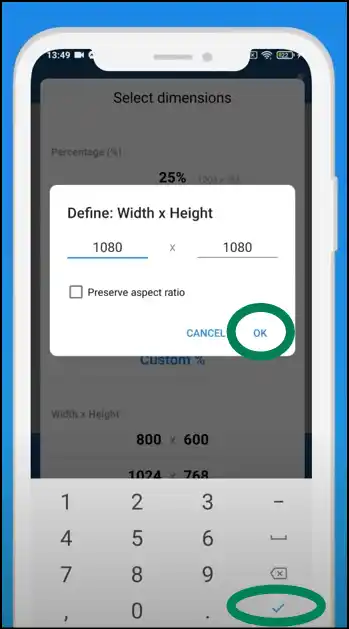 Custom select dimensions to change photo aspect ratio on Android