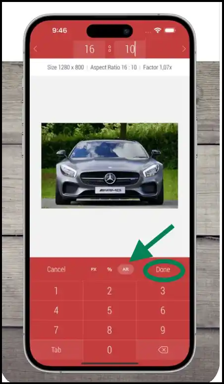 Custom select aspect ratio to change photo size on iPhone with Desqueeze Pro