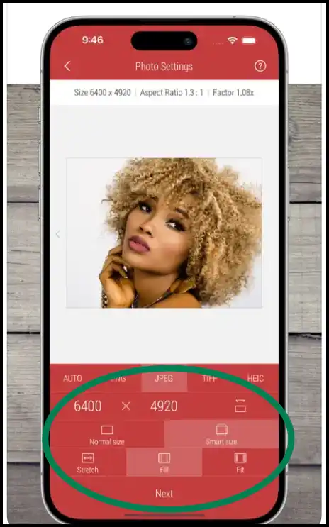 Select aspect ratio to resize photo on iPhone with Desqueeze Pro