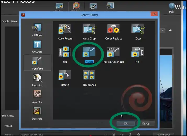 Select Resize option to change photo aspect ratio on Mac