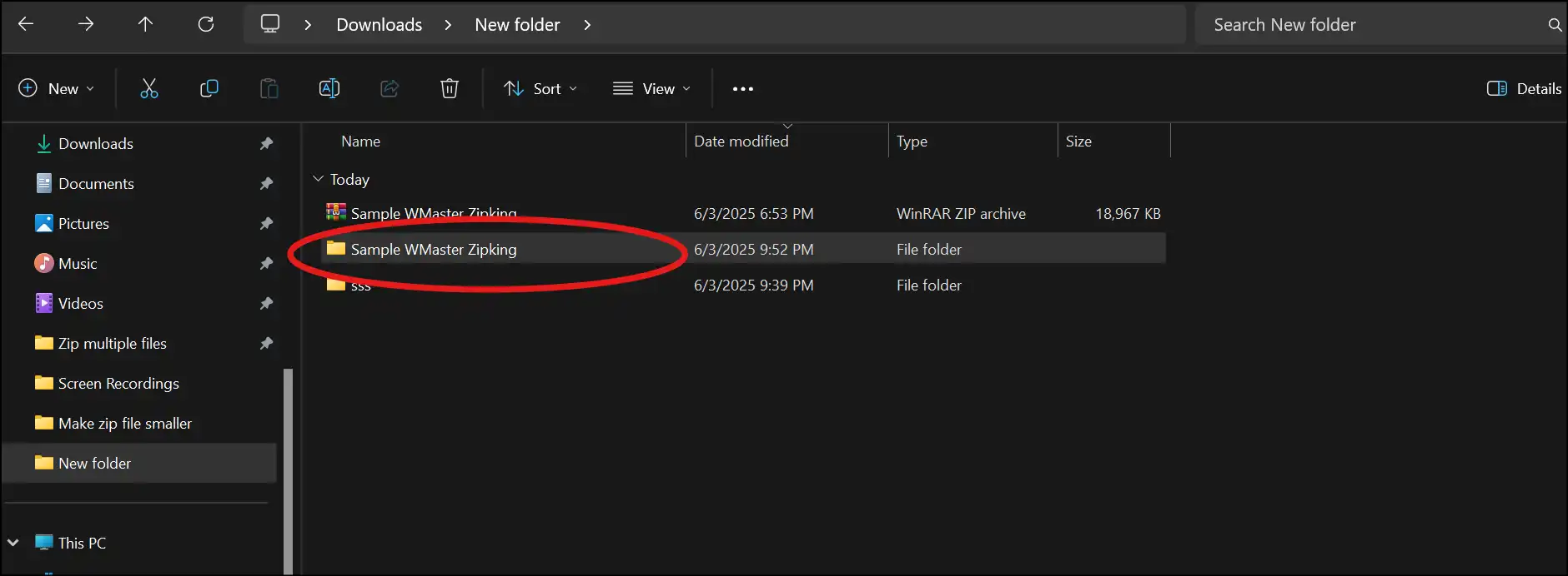 Open folder with extracted zip file content