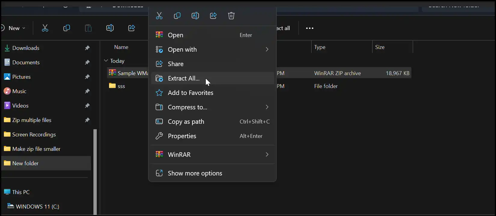 Extract Zipped file content to make a zip file smaller with Windows' system