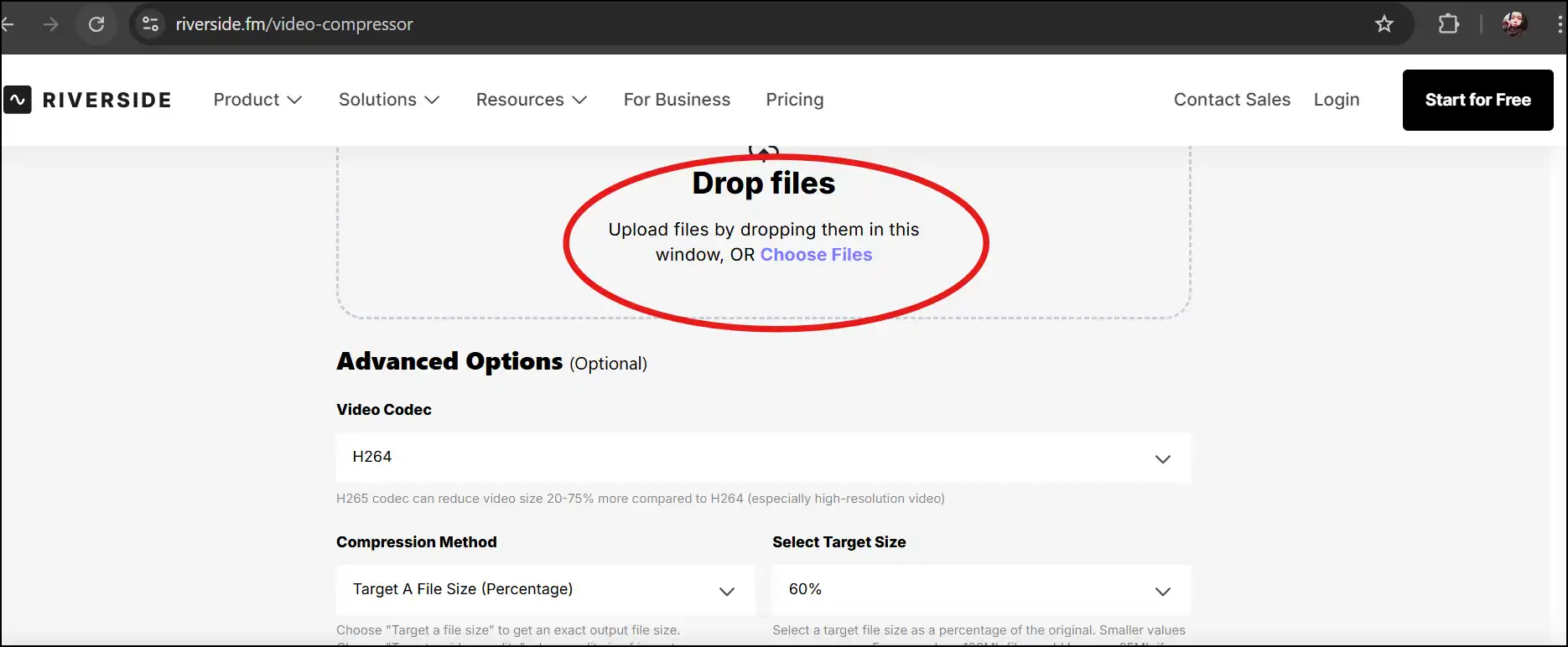 Open Riverside to compress video file online to make zip file smaller