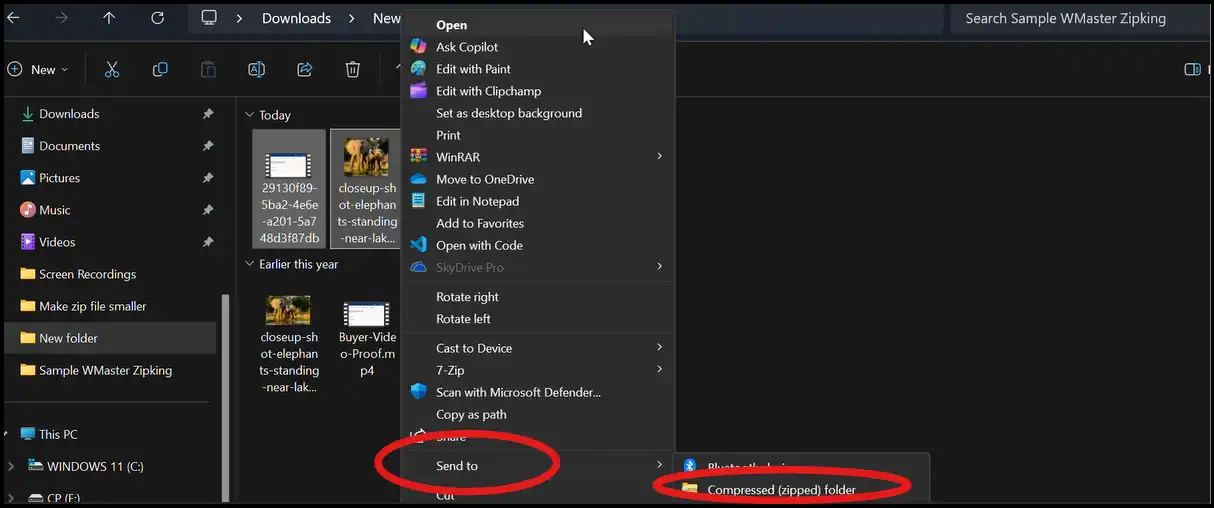 Right-click to compressed files and apply Windows' default compression system