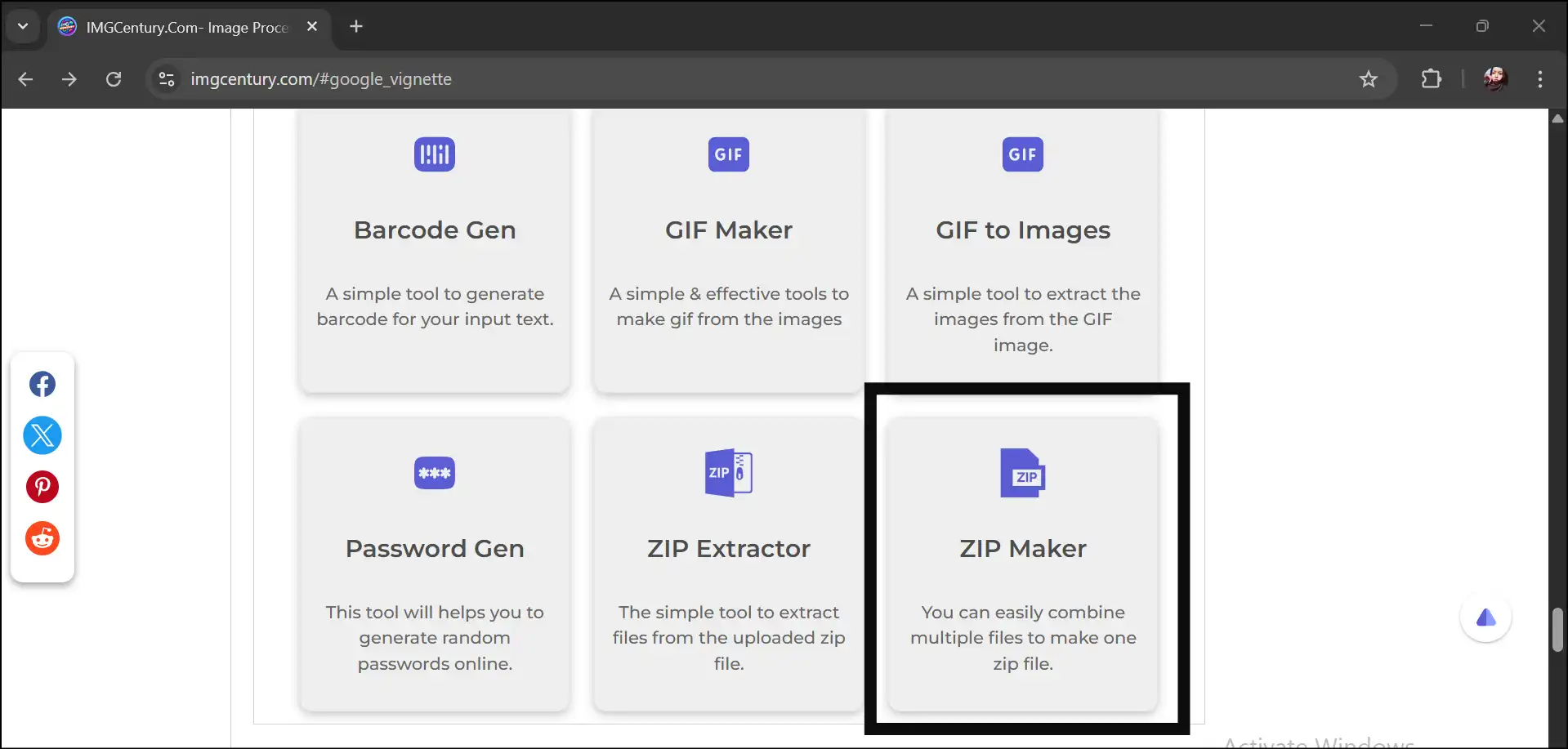 Visit IMG Century and select to tool to compress folders online