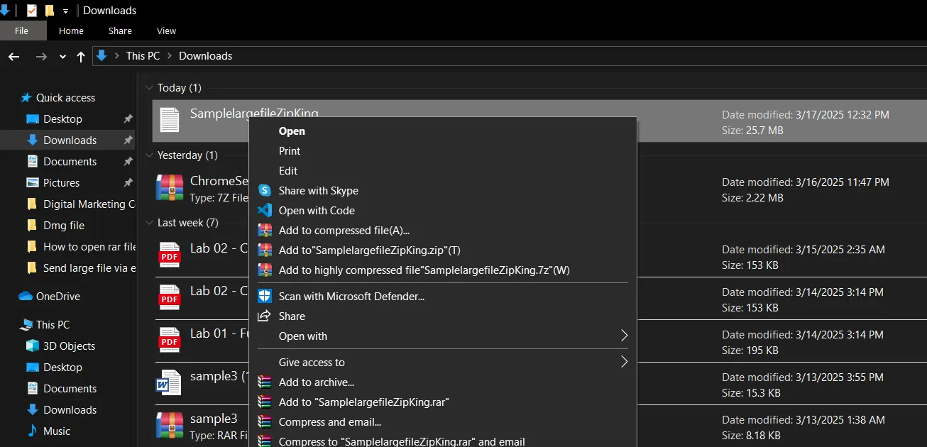 Select files and right-click to select compression option