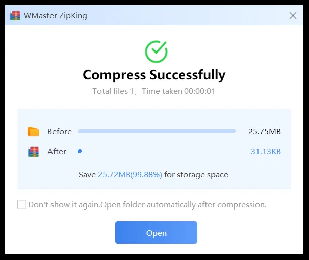 Large files are compressed and ready to send via email