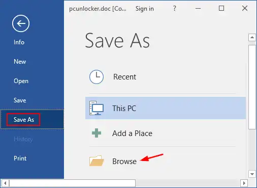 Click Save as to select file type