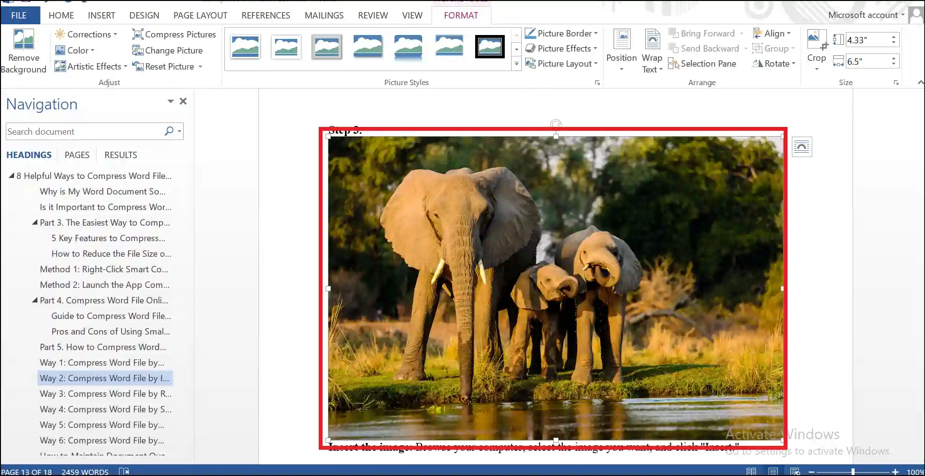 Image with smaller size is added to the document