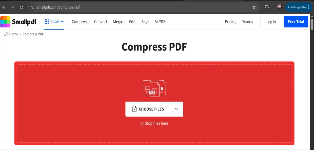 Open SmallPDF to compress word file online free