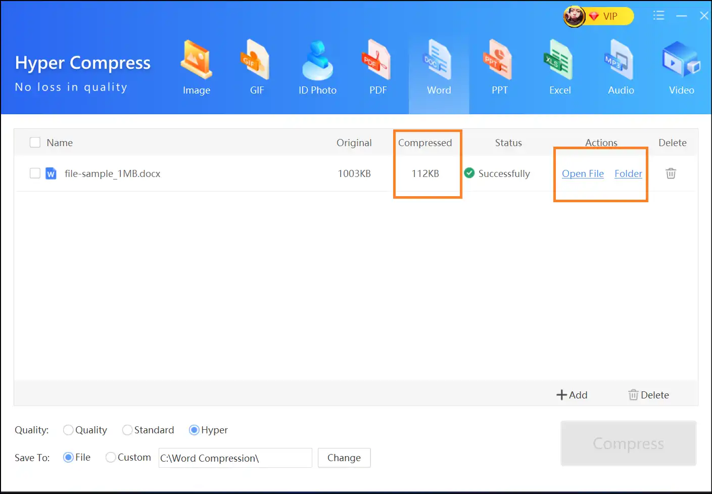 Access the compressed Word file without losing quality with ZipKing