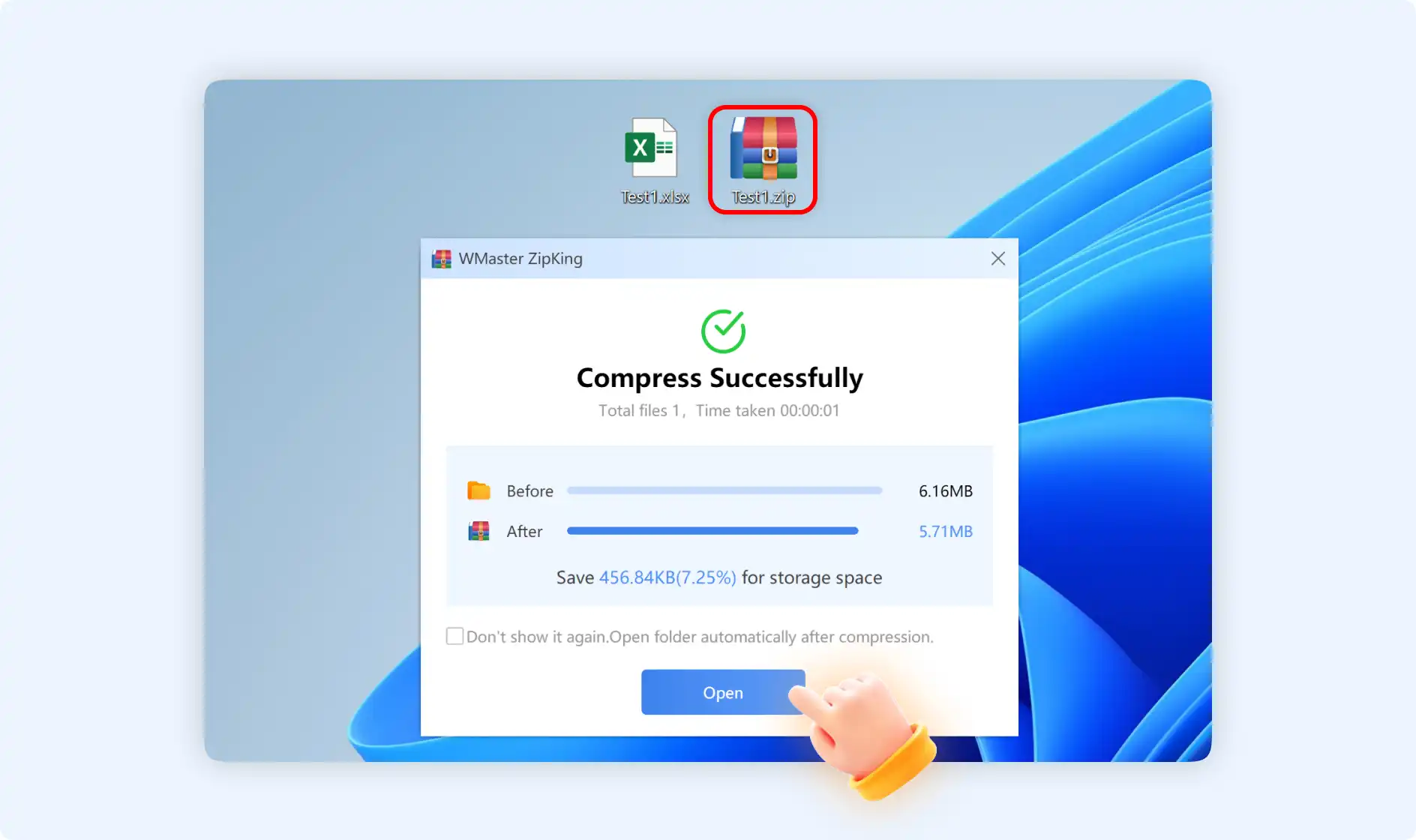 create a zip archive for compressed excel file successfully