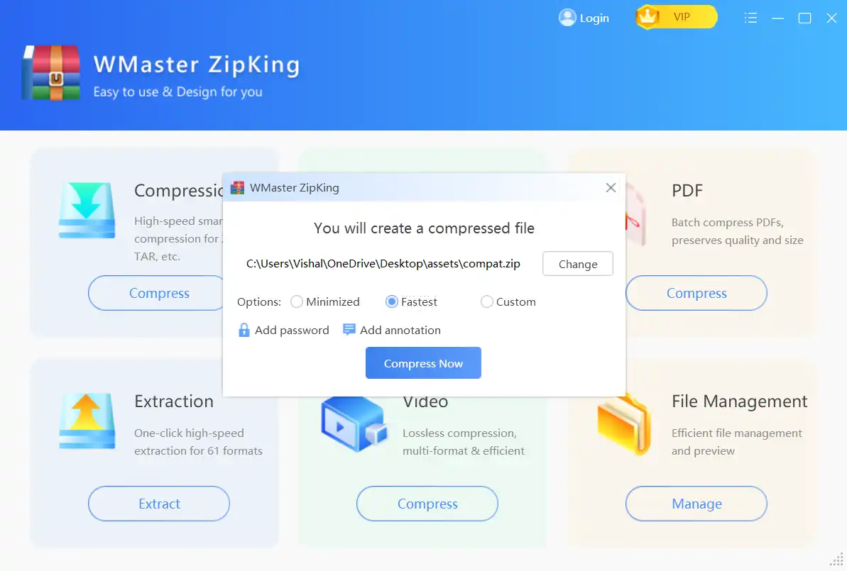 Creating zip file on wmaster zipking