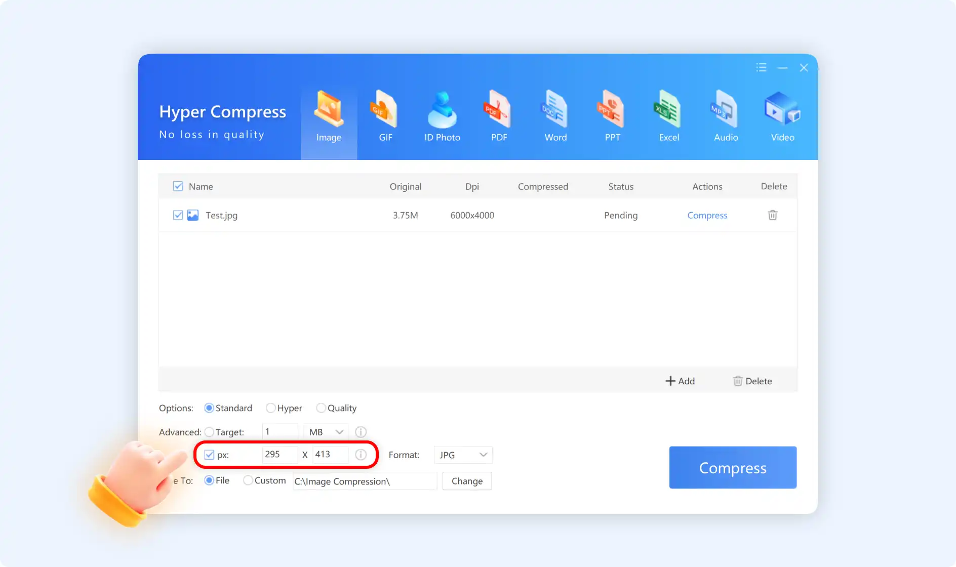 customize image size and image quality