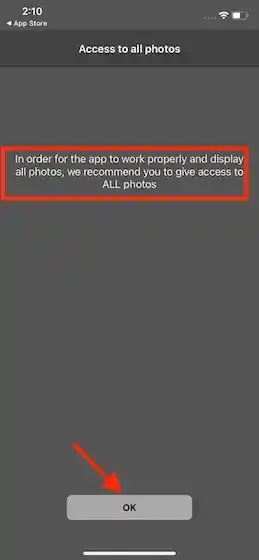 Allow the app Photo Compress to access all your photos