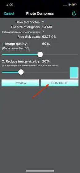 Adjust customization for image compression level