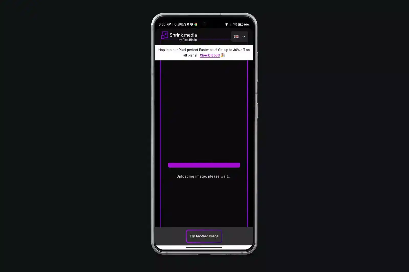 The app is uploading and processing the image for compression