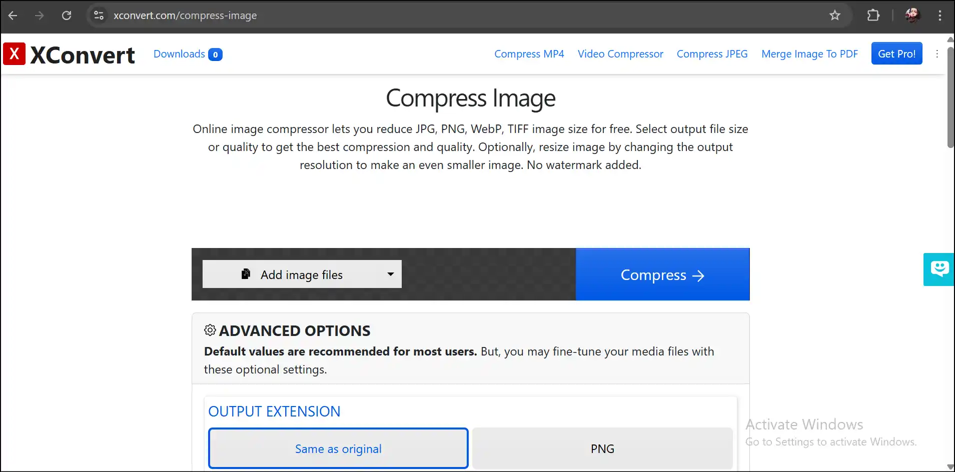 Open Xconvert to compress image file online for free