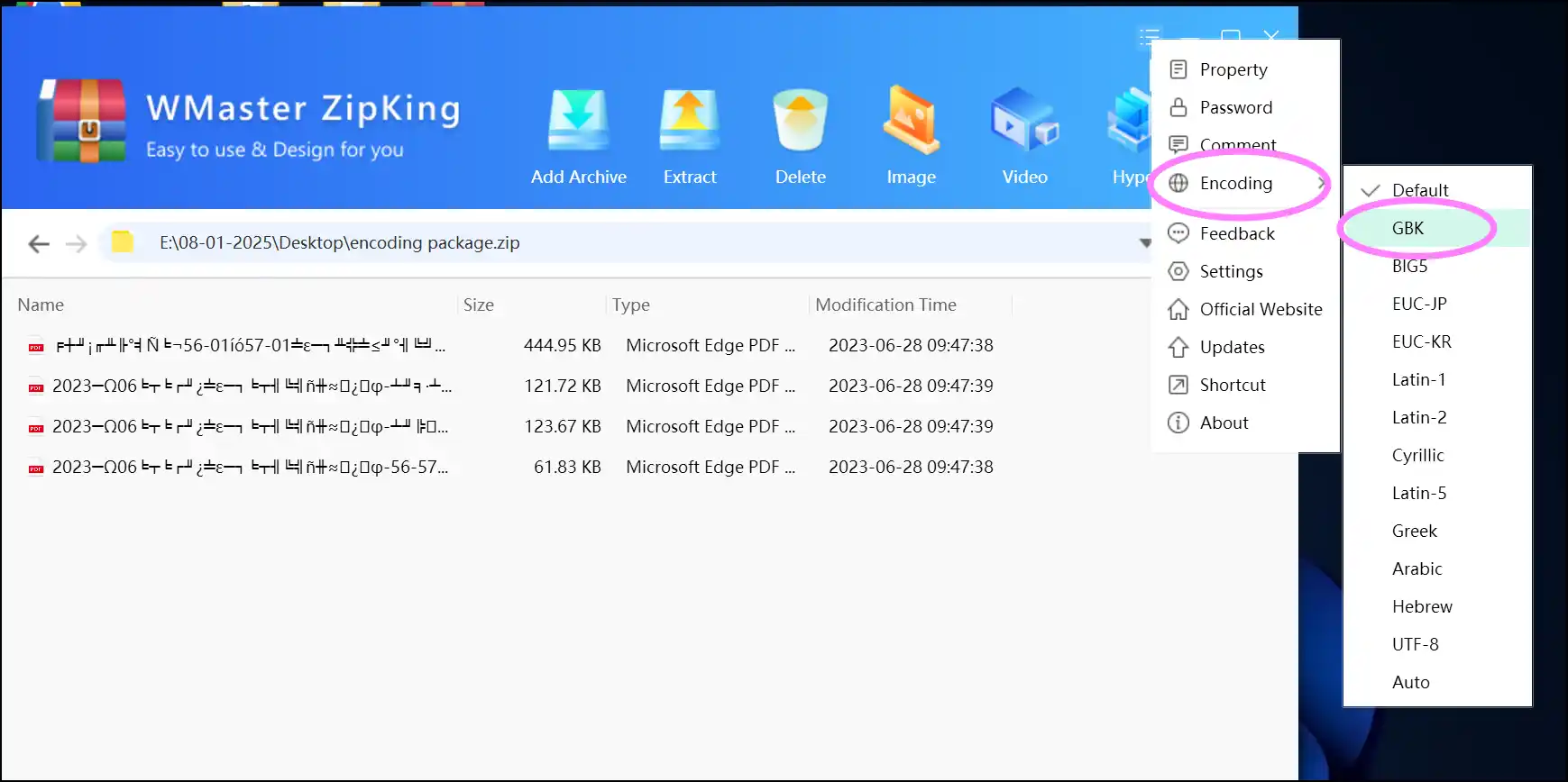 Fix encoding errors of Zip files automatically using WMaster Zipking