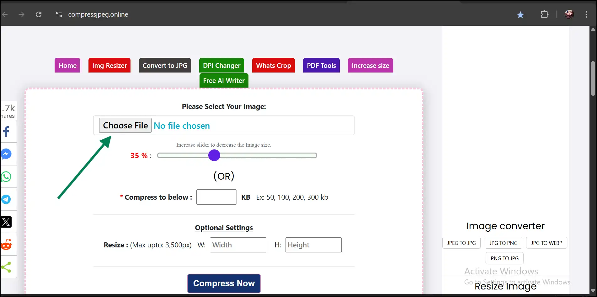 Visit CompressJPEG.Online and upload your JPEG to make it smaller online