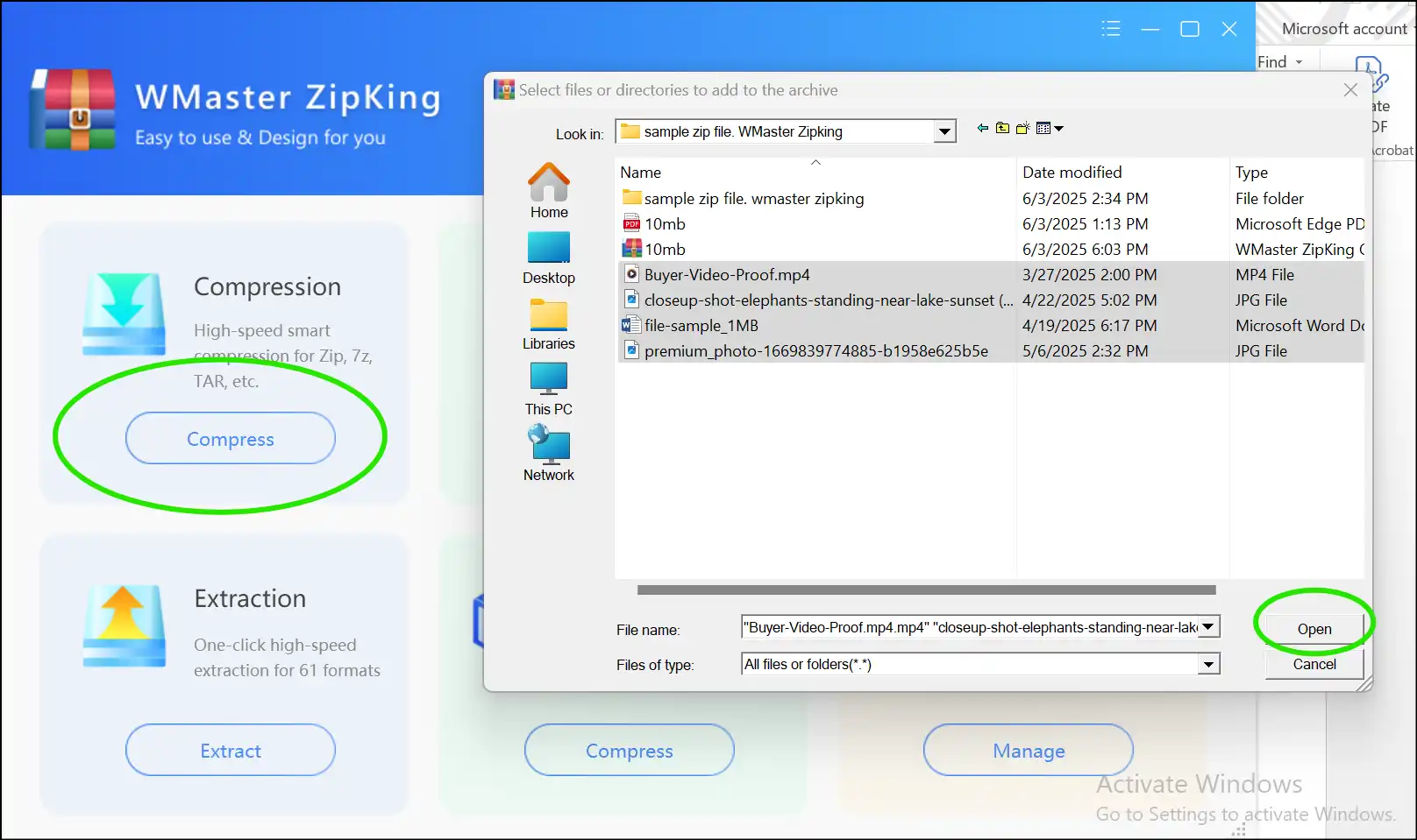 Launch app to select files to create lock zip file on Windows