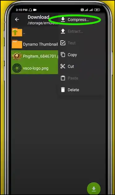 Select files and tap on compress—steps on how to lock zip files on Android