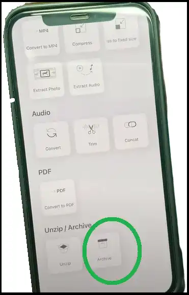 Tap on Archive to create lock zip file on iPhone