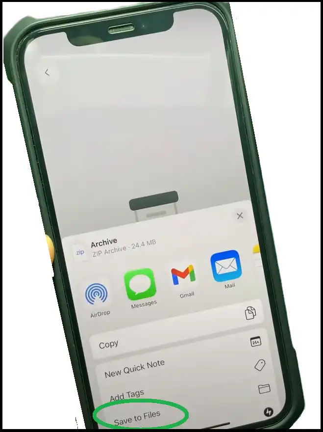 Save or share encrypted zip file on iPhone/iPad