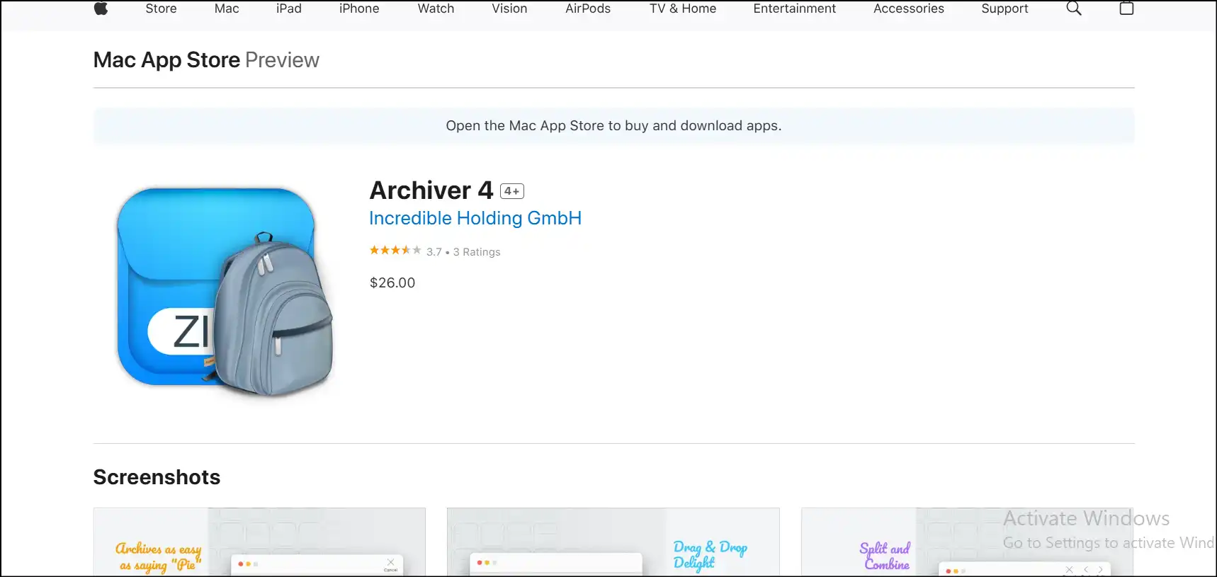 Download and open Archiver to lock zip file on macOS