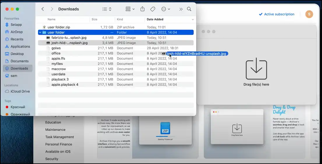 Drag file to create password-protected zip file on mac