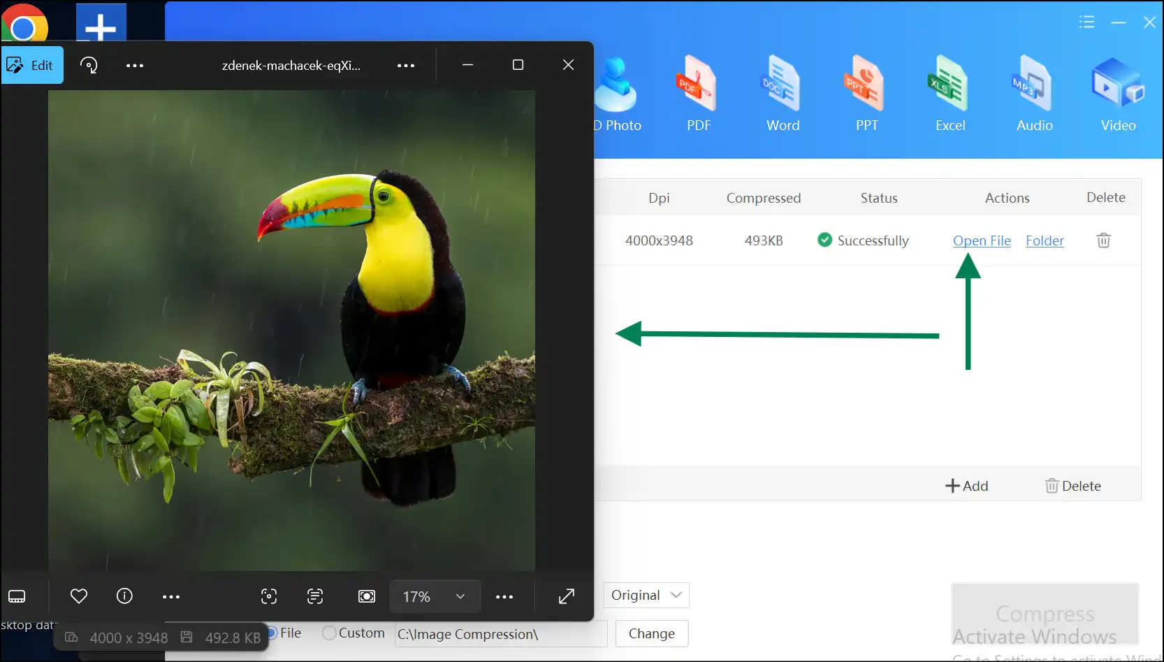 Select compression level and size to make JPEG smaller with Zipking