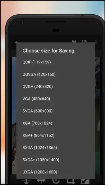 Select from preset size to reduce JPEG file size on android device