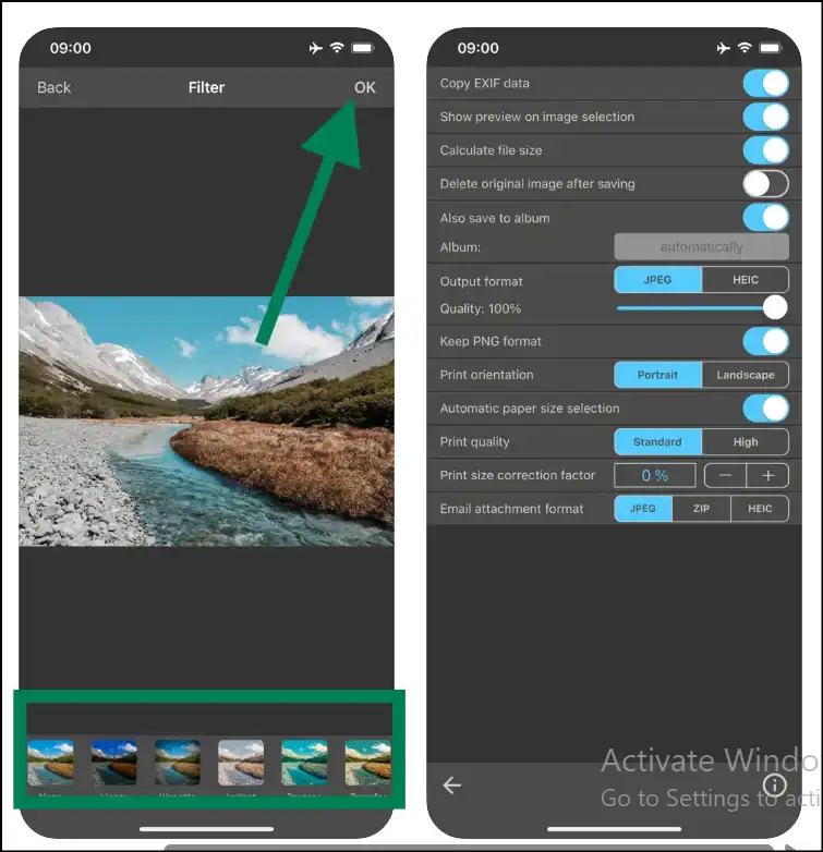Adjust desired compression settings to make JPEG file smaller