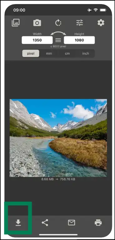 Download the compressed JPEG file with smaller file size