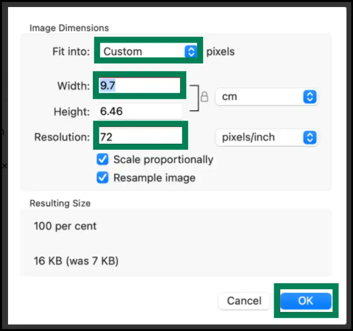 Set compression quality and dimensions to make JPEG size smaller on Mac