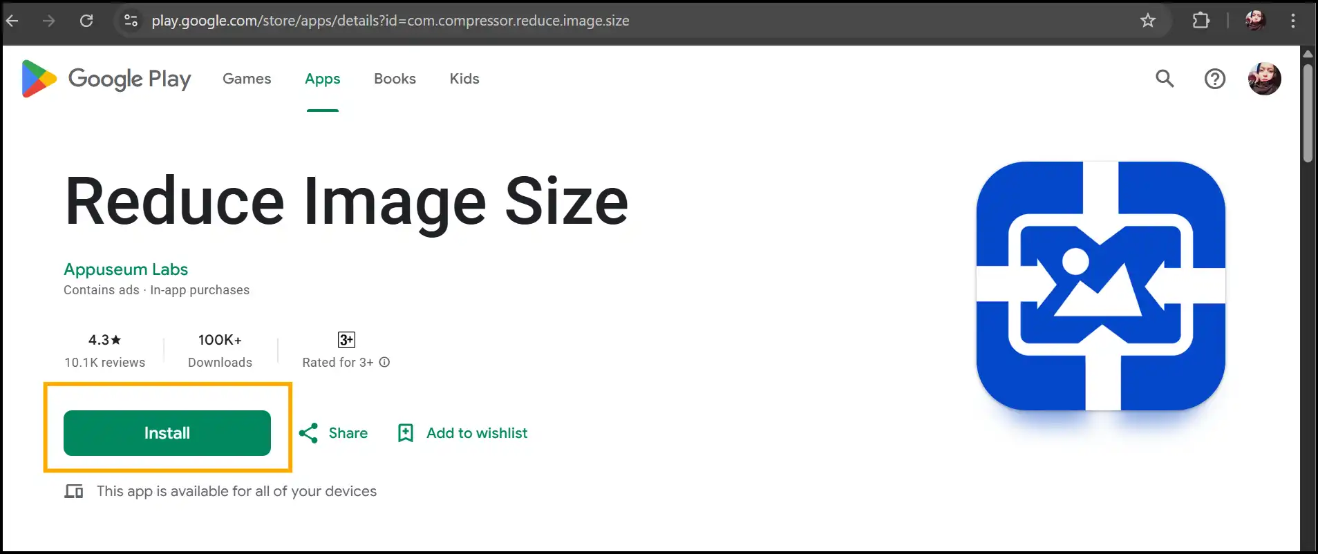 Download Reduce Image Size to compress photo files on Android
