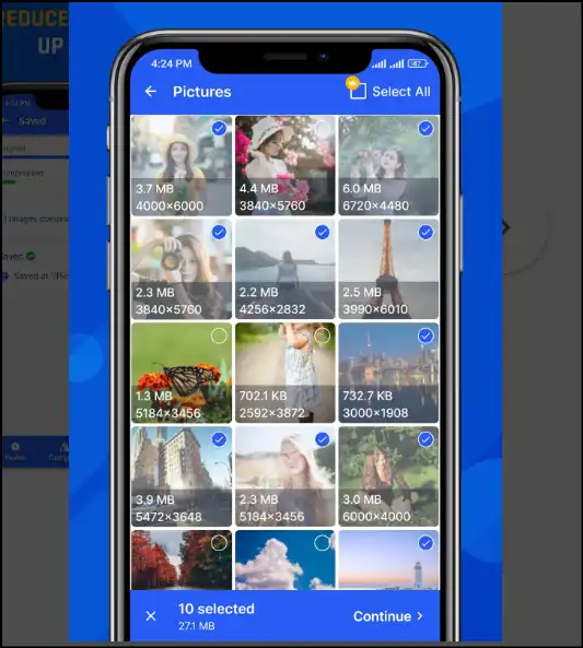 Select photo files to make it smaller using Android app