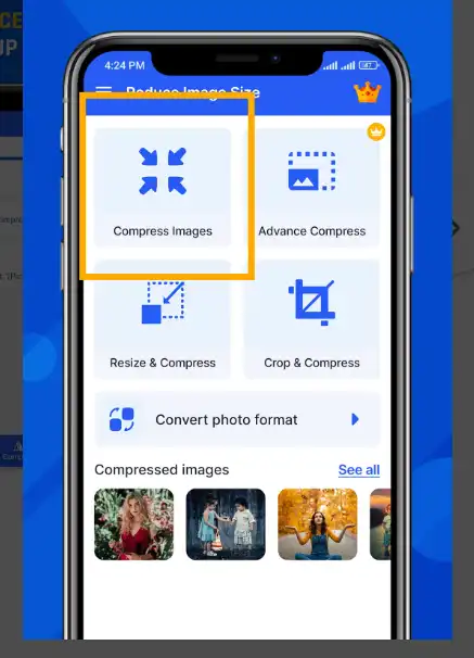 Select Compress Image to make photo with smaller size on Android