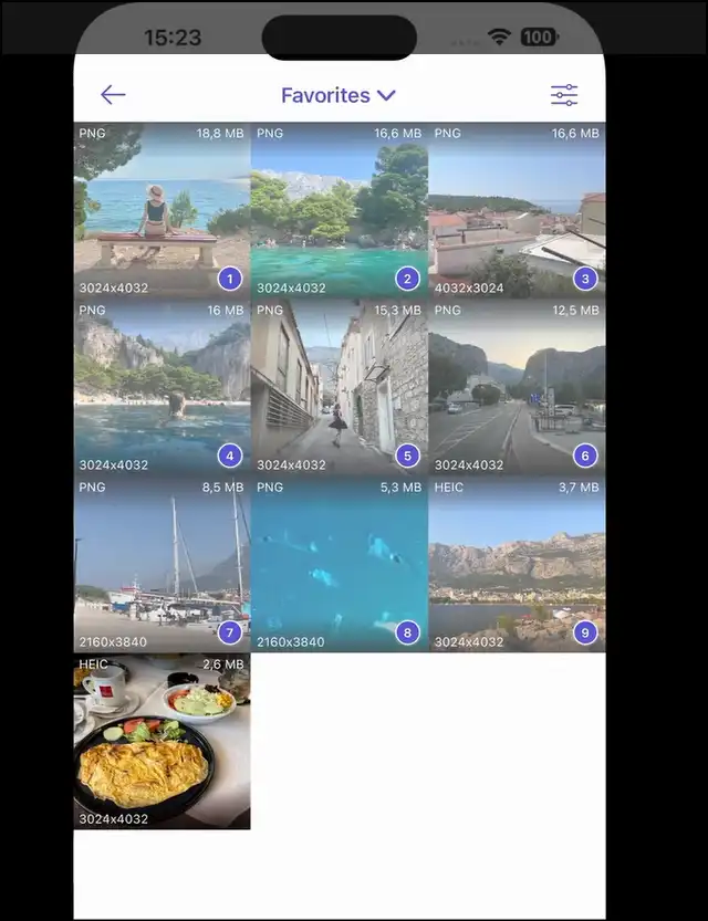 Select and upload photos on app to compress