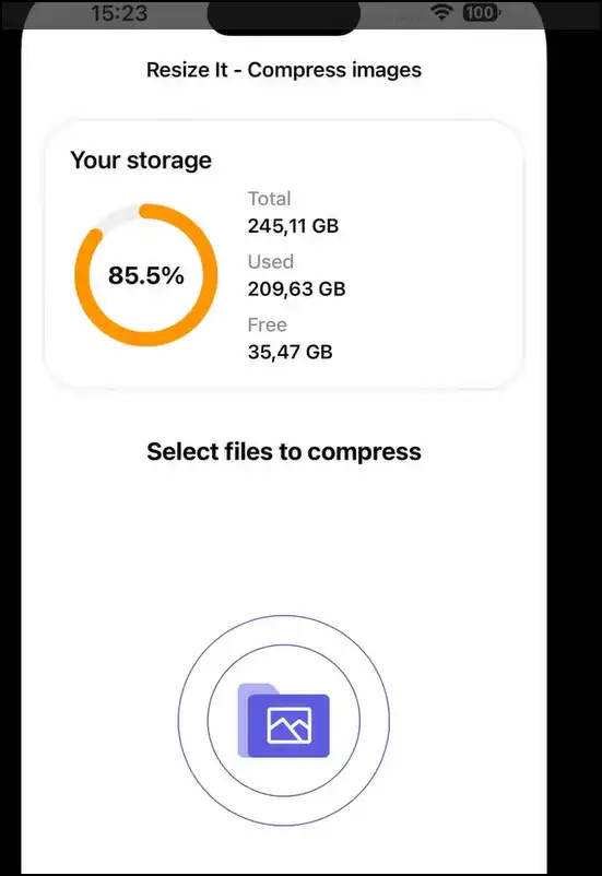 Select photo files to compress with iPhone app