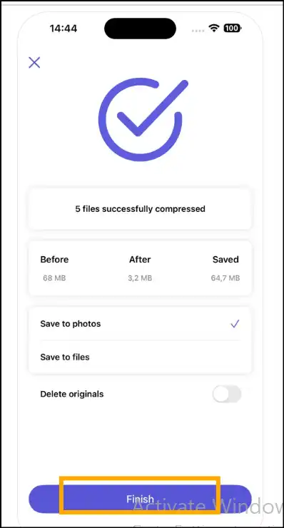 Save compressed photo files on iPhone