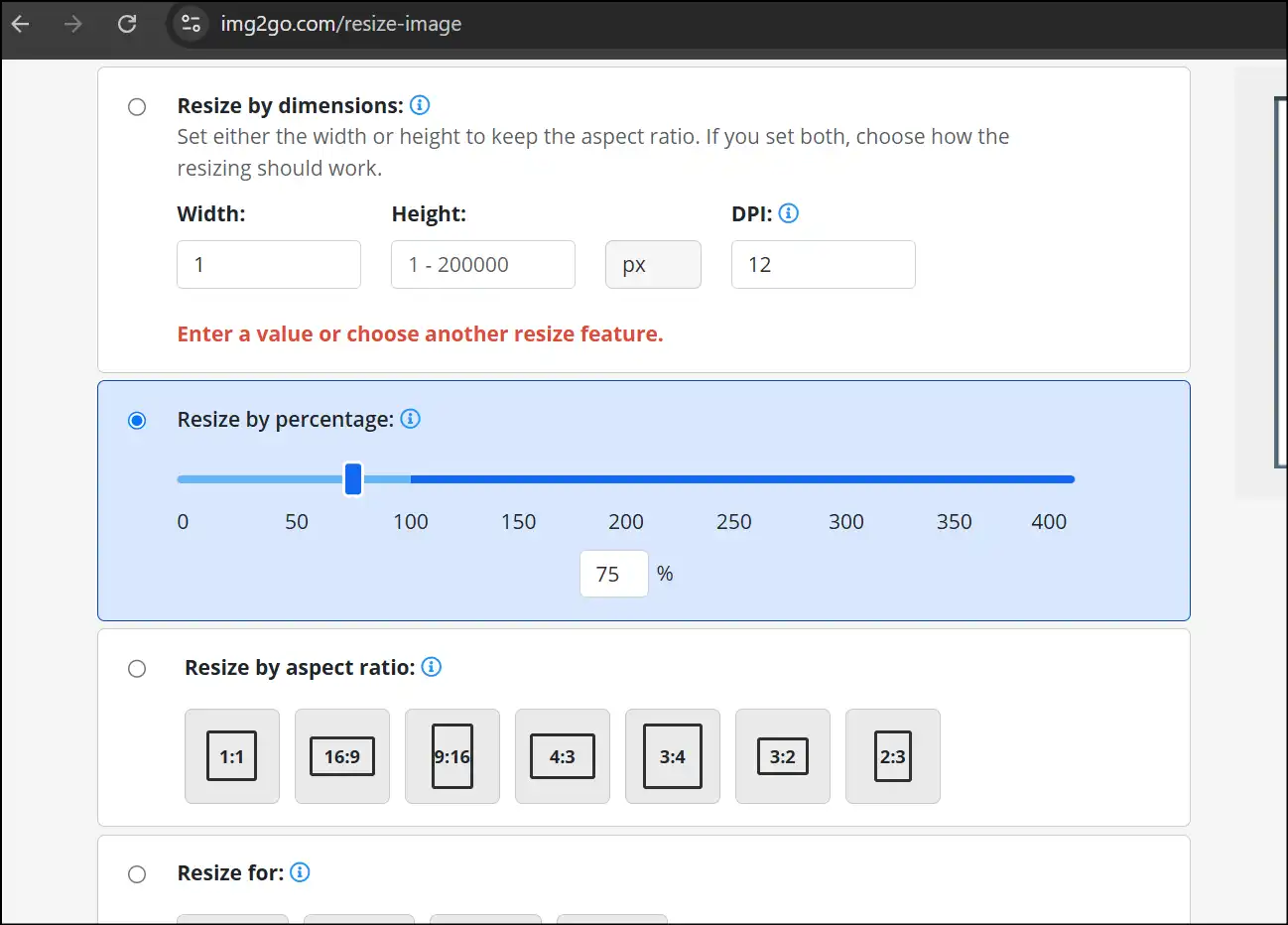 Select custom compression level to make photo size smaller online