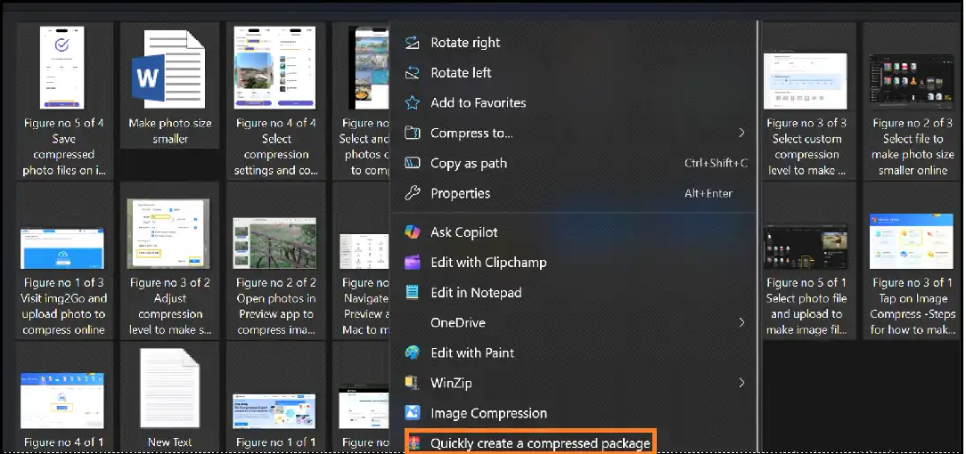 Right click to select Quickly create a compressed package
