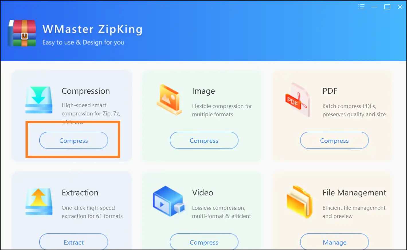 Launch WMaster Zipking and tap on Compress to make a zip file